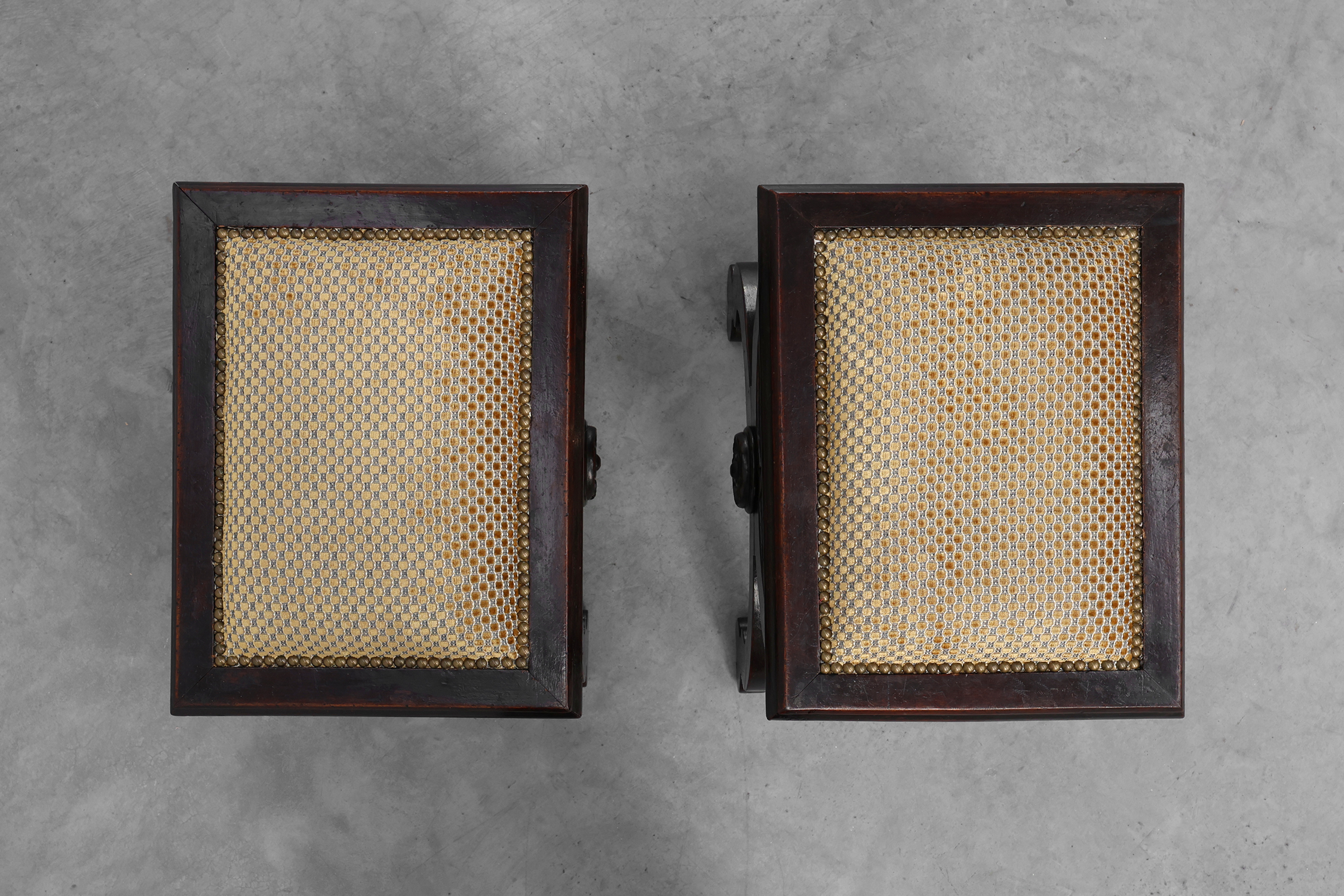 Pair of neoclassical stools with X-circular base, France ca. 1900thumbnail